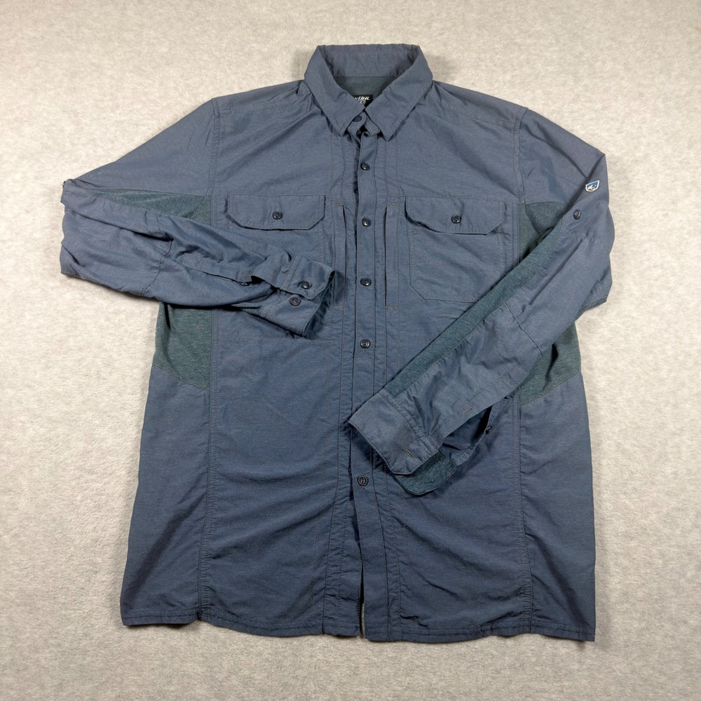 Kuhl Shirt Mens Medium Blue Long Sleeve Stretch Panel Hiking Utility